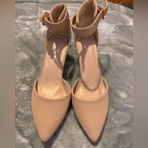 Elegant Nude Ankle Strap Heels